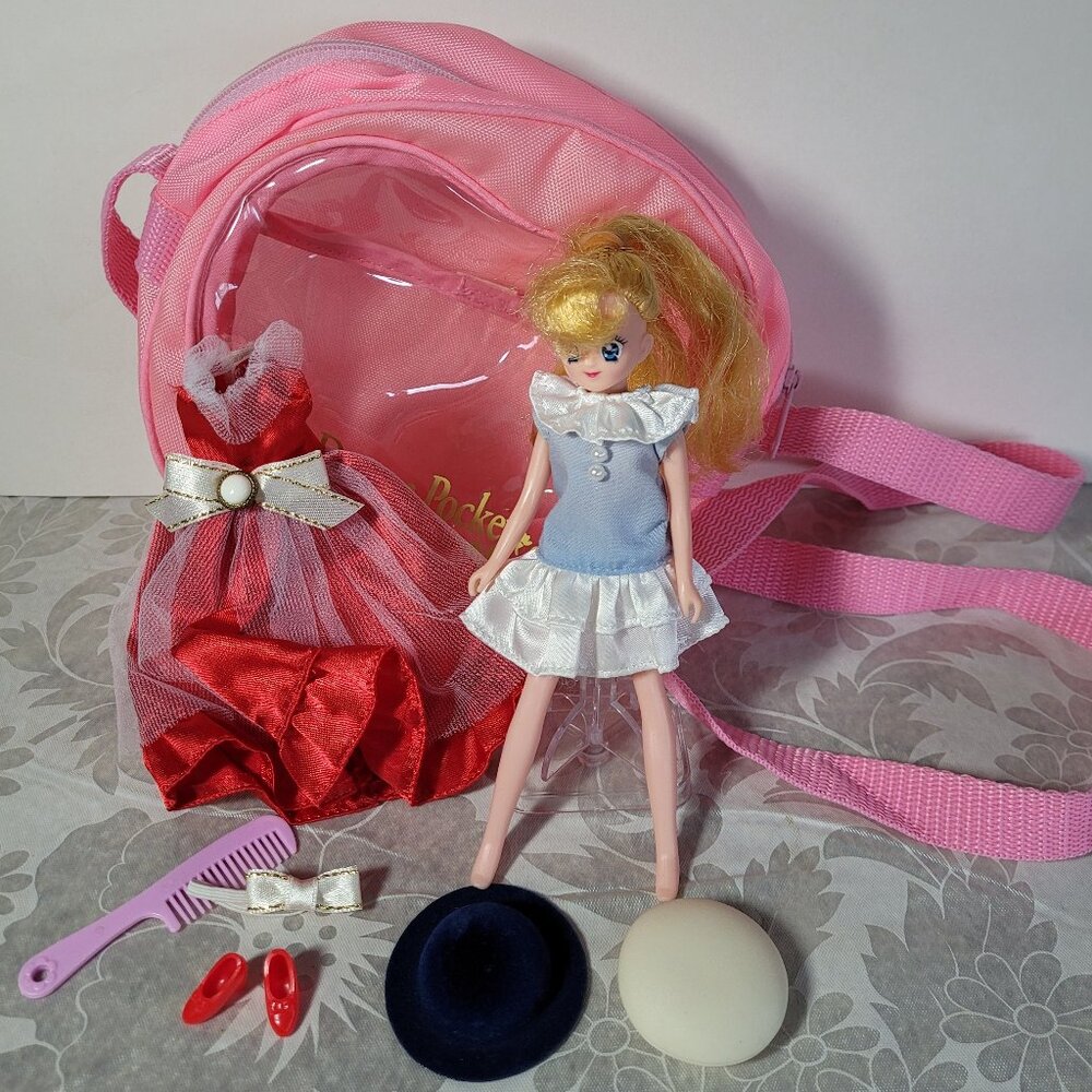 Dream Pocket Dress Up Doll with Pink Bag Bandai 1995 Japan Vintage RARE